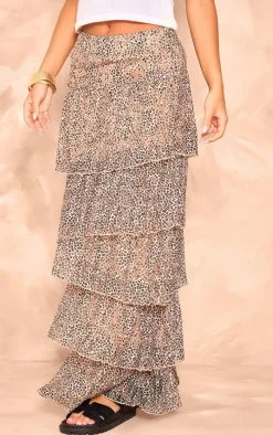 Leopard Textured Lace Tiered Maxi Skirt