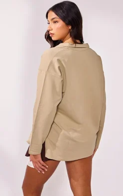 Light Beige Collar Detail Lightweight Sweatshirt