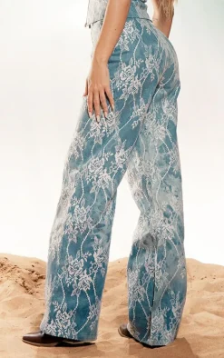 Light Blue Acid Wash Lace Pant