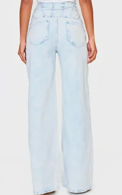 Light Blue Acid Wash Seam Detail Corset Waist Jeans