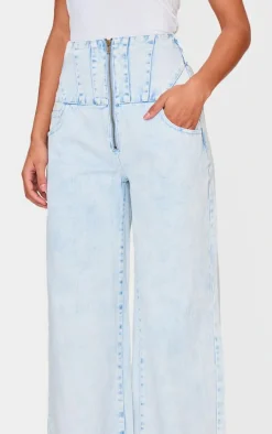 Light Blue Acid Wash Seam Detail Corset Waist Jeans