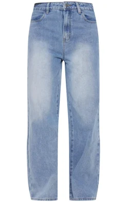 Light Blue Chiffon Heart Pocket Detail Wide Leg Jean