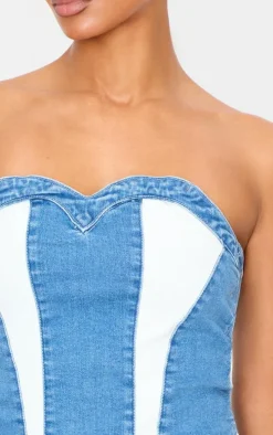 Light Blue Contrast Panel Detail Corset Crop Top