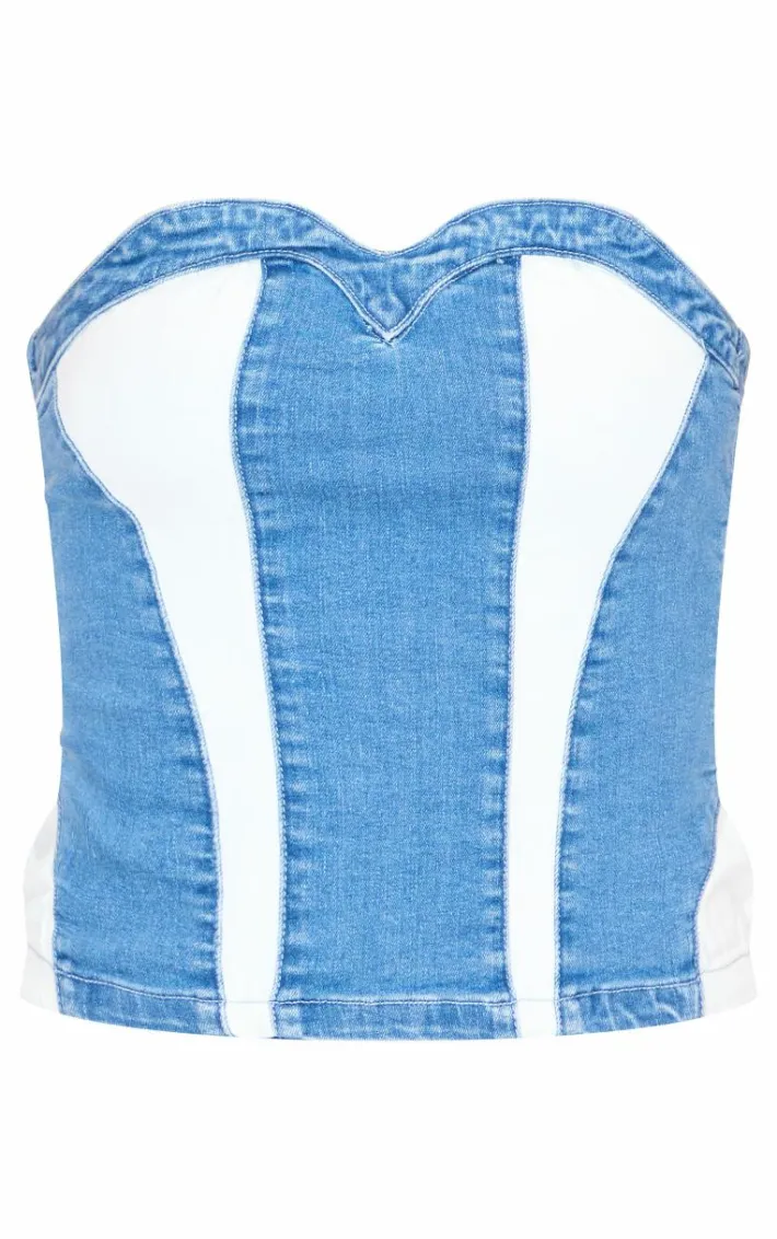 Light Blue Contrast Panel Detail Corset Crop Top