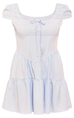 Light Blue Corset Detail Tie Shift Dress