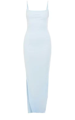 Light Blue Crinkle Textured Contrast Strappy Maxi Dress