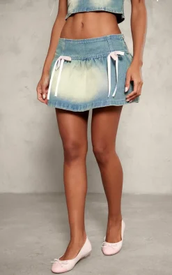 Light Blue Detail Bows Denim Mini Skirt