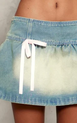 Light Blue Detail Bows Denim Mini Skirt