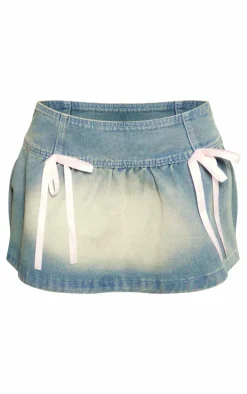 Light Blue Detail Bows Denim Mini Skirt