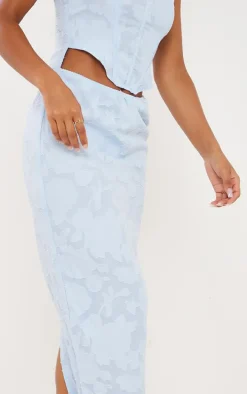 Light Blue Floral Burn Out Corset Cut Out Maxi Dress