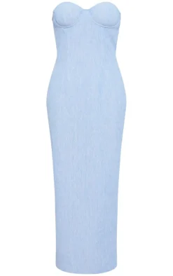 Light Blue Linen Look Bandeau Underwired Midaxi Dress