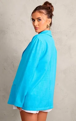 Light Blue Linen Look Minimal Blazer