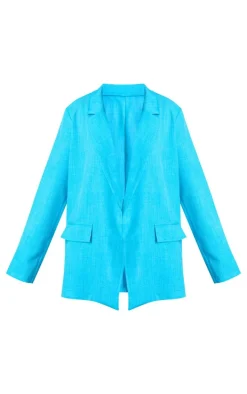 Light Blue Linen Look Minimal Blazer