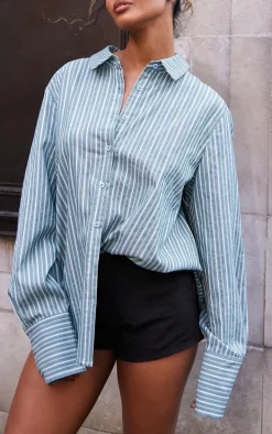 Light Blue Oversized Pinstripe Cuff Shirt