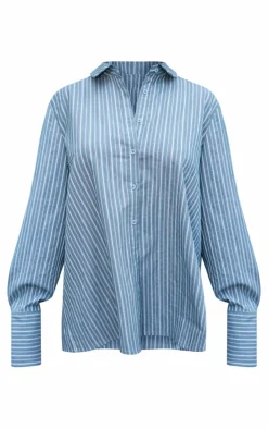 Light Blue Oversized Pinstripe Cuff Shirt