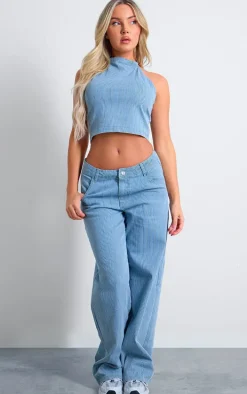 Light Blue Pinstripe Baggy Jeans