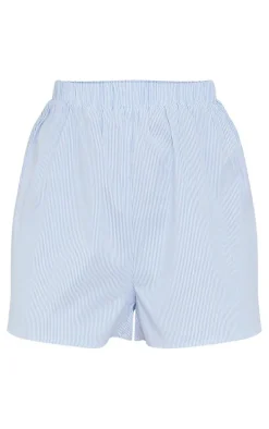 Light Blue Pinstripe Woven Elastic Waist Floaty Shorts