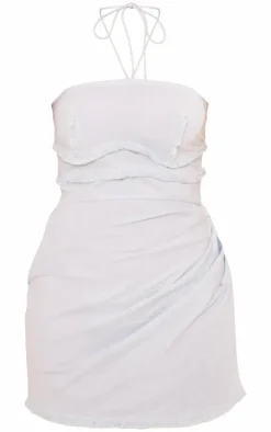 Light Blue Raw Edge Ruched Bodycon Dress