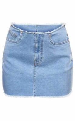 Light Blue Raw Hem Basic Denim Mini Skirt