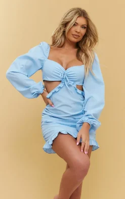 Light Blue Ruched Cut Out Back Shift Dress