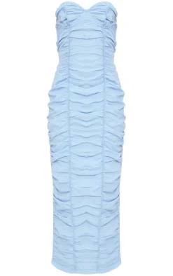 Light Blue Ruched Underwired Strappy Back Midaxi Dress