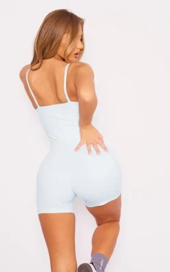 Light Blue Sculpt Sleeveless Short Unitard