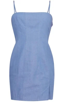 Light Blue Twill Binded Strappy Bodycon Dress