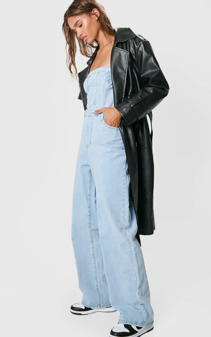 Light Blue Wash Bandeau Denim Jumpsuit