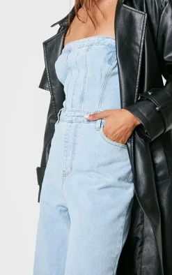 Light Blue Wash Bandeau Denim Jumpsuit