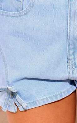 Light Blue Wash Bow Detail High Waist Denim Hot Pants