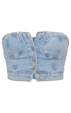 Light Blue Wash Button Through Denim Corset