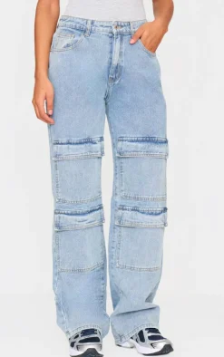 Light Blue Wash Cargo Front Pocket Baggy Boyfriend Jeans