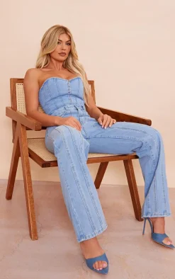 Light Blue Wash Denim Hook And Eye Structured Corset