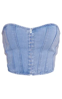 Light Blue Wash Denim Hook And Eye Structured Corset