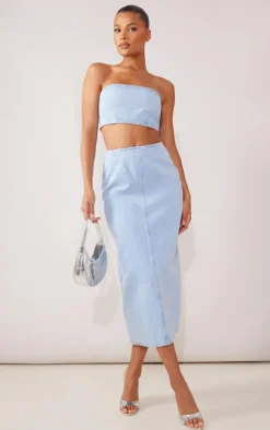 Light Blue Wash Denim Maxi Skirt