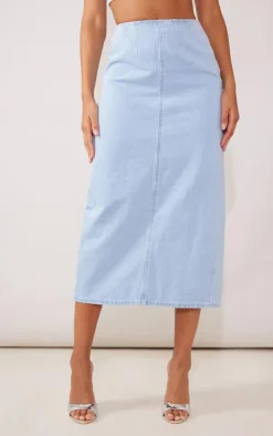 Light Blue Wash Denim Maxi Skirt