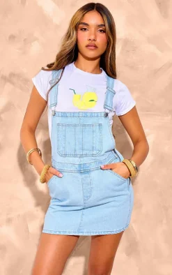 Light Blue Wash Denim Pinafore Dungaree Dress