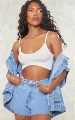 Light Blue Wash Denim Raw Hem Hot Pants