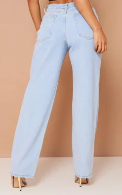 Light Blue Wash Dipped Back Waistband Boyfriend Jeans