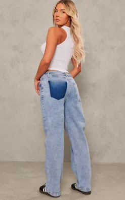 Light Blue Wash Foldover Waistband Denim Jeans