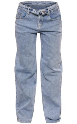 Light Blue Wash Foldover Waistband Denim Jeans