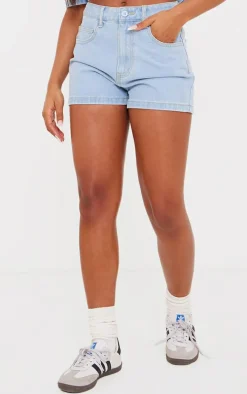 Light Blue Wash Longline Denim Shorts