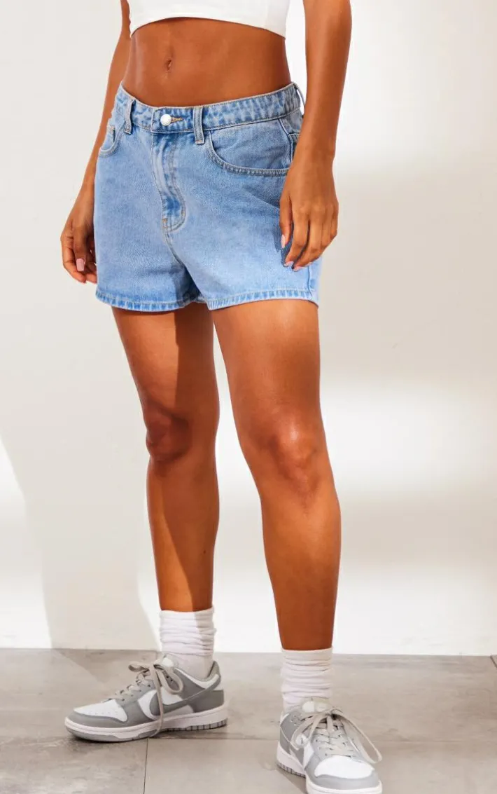 Light Blue Wash Loose Denim Mom Shorts