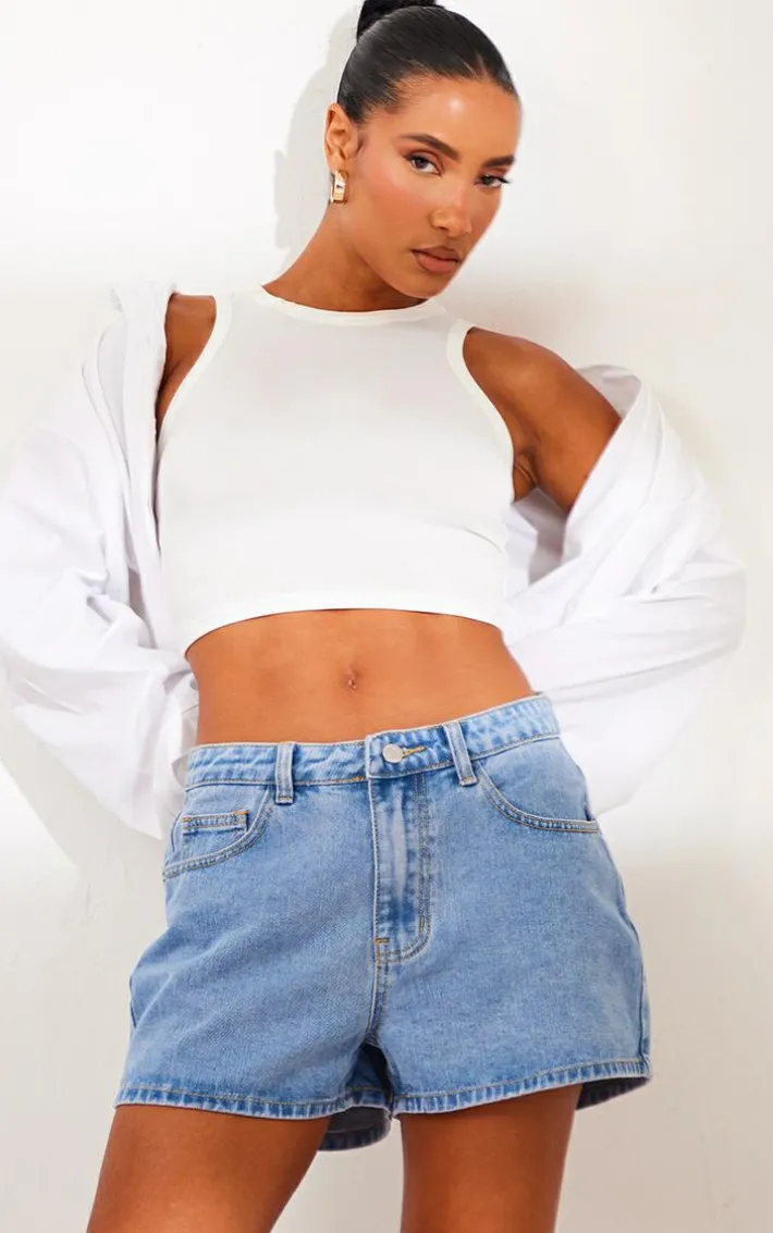 Light Blue Wash Loose Denim Mom Shorts