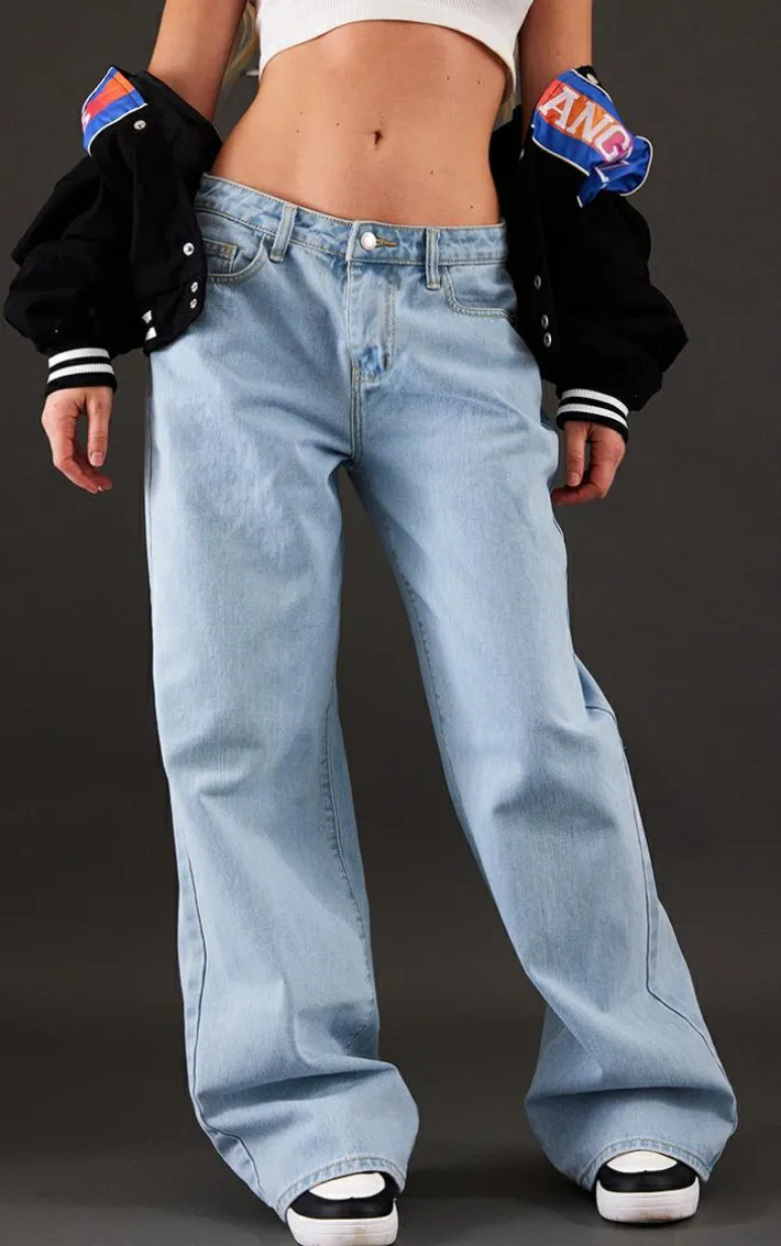 Light Blue Wash Low Rise Wide Leg Jeans