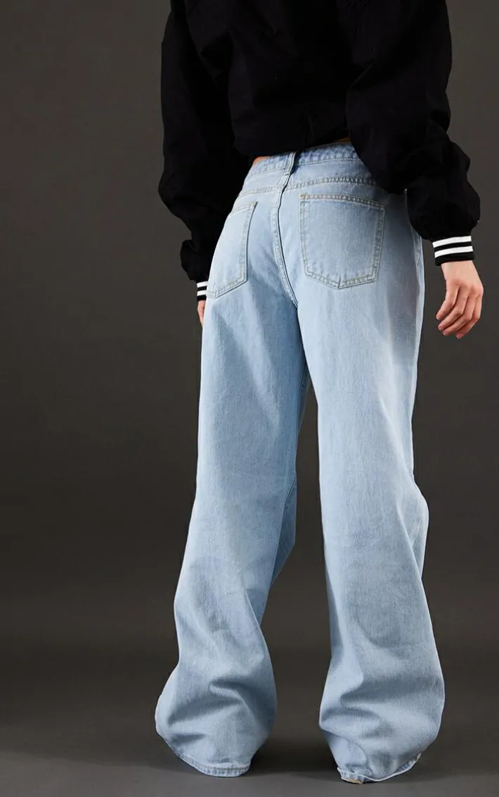 Light Blue Wash Low Rise Wide Leg Jeans
