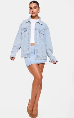 Light Blue Wash Micro Mini Denim Skirt