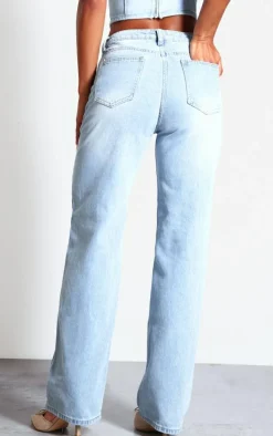 Light Blue Wash Mid Rise Straight Leg Jeans