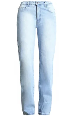 Light Blue Wash Mid Rise Straight Leg Jeans