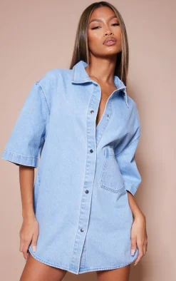 Light Blue Wash Oversized Denim Shirt Dress